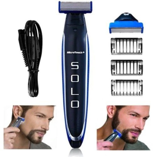 Aparat de ras electric Micro Touch, SOLO, fara fir, 3 piepteni distantieri, negru albastru