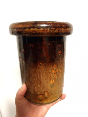 Vaza ceramica gresie / vas pentru tinut vinul pe masa - vintage, Glazurata Fat Lava, 18cm inaltime x 14cm diametru foto