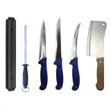 Cumpara ieftin Set profesional de macelarie, filetat, transat, injunghiat, dezosat, otel carbon, 3 cutite, masat pentru ascutit, satar, suport magnetic