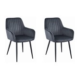 Set 2 scaune bucatarie/living, Artool, solden, catifea, metal, gri inchis si negru, 55x45.5x83.5 cm
