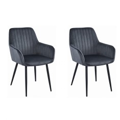 Set 2 scaune bucatarie/living, Artool, solden, catifea, metal, gri inchis si negru, 55x45.5x83.5 cm