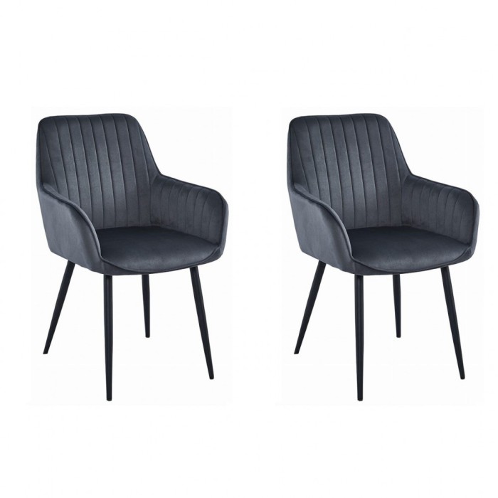 Set 2 scaune bucatarie/living, Artool, solden, catifea, metal, gri inchis si negru, 55x45.5x83.5 cm
