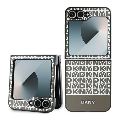 Husa pentru Samsung Galaxy Z Flip7 FE F761 / Z Flip6 F741, DKNY, Repeat Pattern Bottom Stripe, Maro foto
