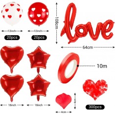 Set 47 piese decoratiuni romantice Yisscen, folie, latex, matase, rosu, alb