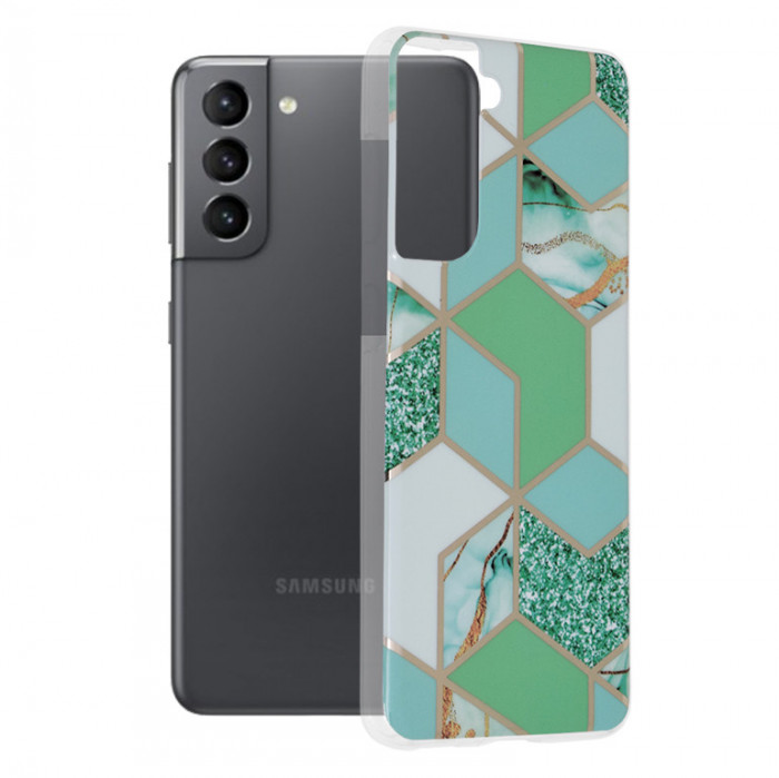Husa pentru Samsung Galaxy S21 5G, Techsuit Marble Series, Green Hex