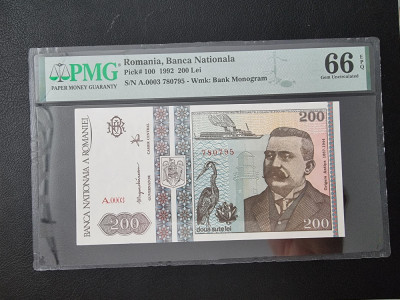 PMG 66 Bancnota gradata 200 lei 1992 foto