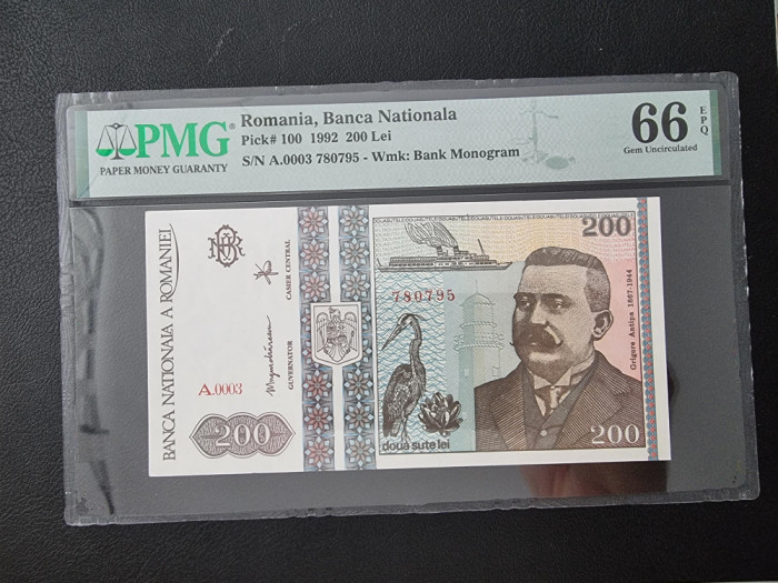 PMG 66 Bancnota gradata 200 lei 1992