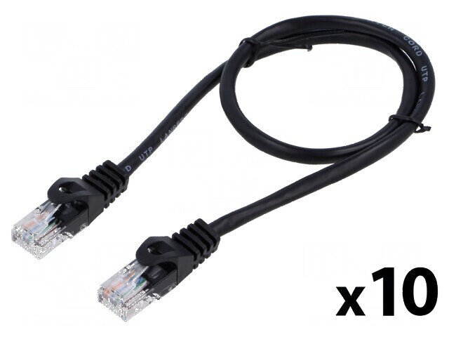 Patch cord U/UTP 6 litat CCA PVC negru 0,5m 26AWG