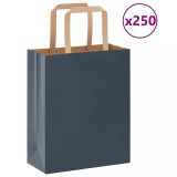 vidaXL Saci H&acirc;rtie Albastru 18x8x22cm, 250 buc, M&acirc;nere Fr&acirc;nghie, Pungi Cadou/Cumpărături, Kraft 100 g/mp, Max 6kg