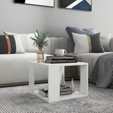 Masuta cafea vidaXL, alba, 40x40x30 cm, lemn compozit, design modern, raft depozitare