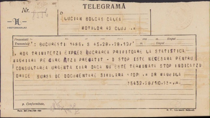 HST 135S Telegrama Sabin Manuila - Lucian Bolcas
