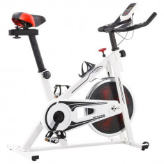 Bicicleta fitness, centrifuga, cu senzori puls, alb ?i ro?u foto