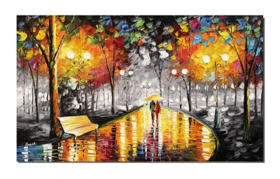 Tablou indragostiti pictat manual, Impreuna pentru totdeauna, 100x60cm ulei pe panza in cutit efect 3D, gata de expus pe perete foto
