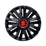 Cumpara ieftin Set 4 capace roti Negre Cu Inel Rosu Royal R15 pentru gama auto Suzuki, Autohelix MSA