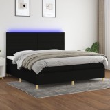Cumpara ieftin Pat cu arcuri, saltea și LED, negru, 200x200 cm, textil