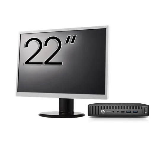 Pachet Calculator Second Hand HP EliteDesk 800 G2 Mini PC, Intel Core i5-6500 3.20-3.60GHz, 8GB DDR4, 256GB SSD + Monitor 22 Inch