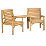 Outsunny Set bistro 3 piese din lemn rezistent la intemperii, set mobilier de grădină cu design cu lamele, orificiu pentru umbrelă Maro | Aosom Romani