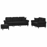 Cumpara ieftin Set de canapele cu perne, 3 piese, negru, catifea