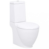 VidaXL Vas WC toaletă de baie, alb, ceramică, rotund, flux inferior