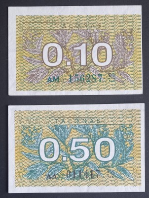 Lituania, Lot : 0.10 și 0.50 Talonas 1991, UNC. foto