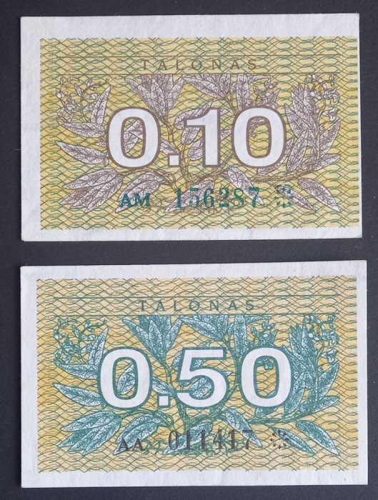 Lituania, Lot : 0.10 și 0.50 Talonas 1991, UNC.