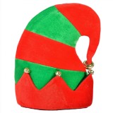 Căciulă Crăciun Spiriduș, Textură Catifelată, Clopoței Aurii, Roșu/Verde, &Icirc;nălțime 33cm, Oem