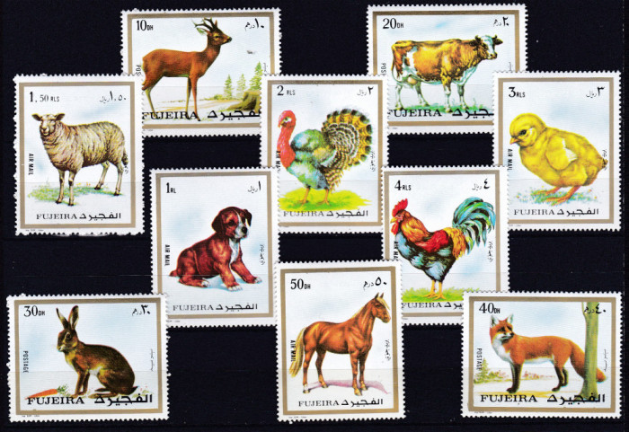 DB1 Fujeira Fauna domestica Animale de curte 10 v. MNH