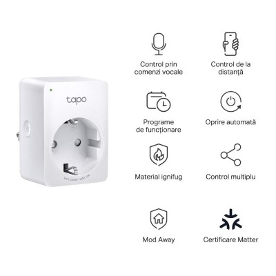 Mini priza WiFi smart compatibila cu Matter TP-Link - TAPO P100M SafetyGuard Surveillance foto