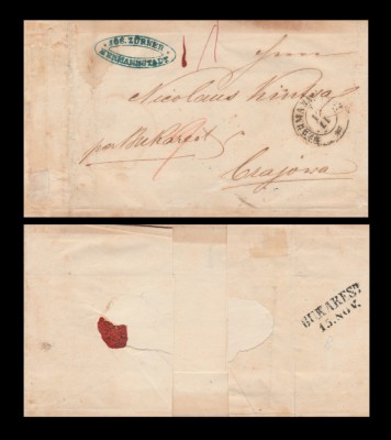 1857 Scrisoare via OP Consular Austriac Bucuresti, stampila biliniara BUKAREST foto