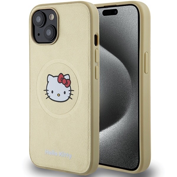 Husa MagSafe pentru Apple iPhone 15, Hello Kitty, Kitty Head, Aurie