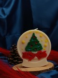 Lumanare Parfumata de Craciun , Brad Mare cu Fundita Rosie si Stelute, Handmade, 170g, 10A 7,5 cm