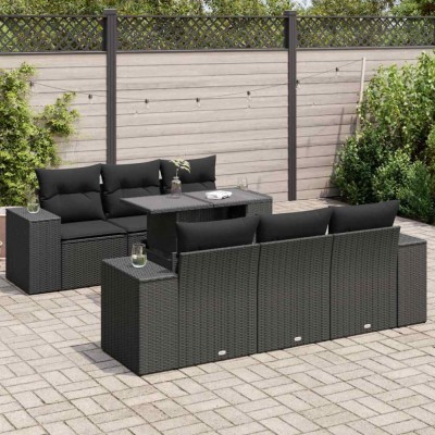 Gossi set canapele de gradina cu perne, 7 piese, negru, poliratan foto