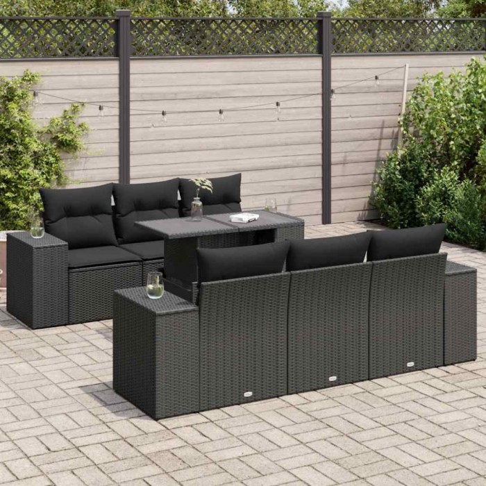 Gossi set canapele de gradina cu perne, 7 piese, negru, poliratan