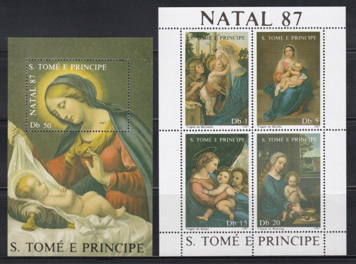 Sao Tome și Principe 1987 - Crăciun-Picturi de Rafael, Murillo, Bloc+Colita, MNH