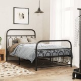 VidaXL Cadru pat metalic cu tăblii de cap/picioare, negru, 107x203 cm