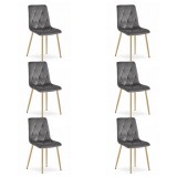 Set 6 scaune bucatarie/living, Artool, Libra, catifea, metal, gri, picioare natur, 45x54x86.5 cm