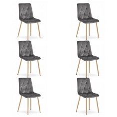 Set 6 scaune bucatarie/living, Artool, Libra, catifea, metal, gri, picioare natur, 45x54x86.5 cm