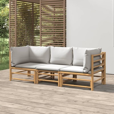 Gossi set mobilier de gradina cu perne gri deschis, 3 piese, bambus foto