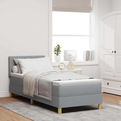 vidaXL Pat boxspring cu saltea Gri deschis 80 x 200 cm țesătură 3338951 foto