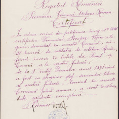 HST 249S Certificat cetățenie română 1896 semnat primar oraș Roman
