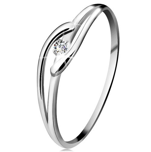 Inel din aur alb 585 cu diamant, brațe ondulate și despicate - Marime inel: 50