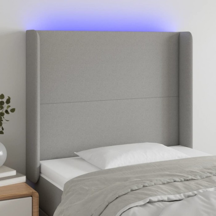 vidaXL Tăblie de pat cu LED, gri deschis, 103x16x118/128 cm, textil 3123758