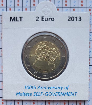 Malta 2 euro 2013 UNC - Self-Government - km 149 - cartonas personalizat D36301 foto