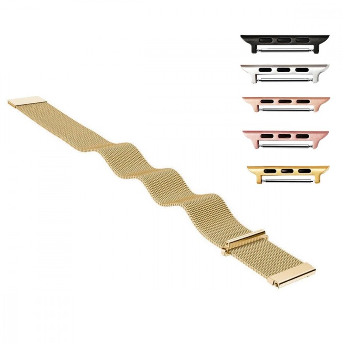 Curea otel, Milanese Slim Fit, compatibila Apple Watch 10, 42mm, telescoape QR, Gold