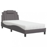 Cumpara ieftin Pat, Viana, cu saltea, gri, 80x200 cm, piele ecologica