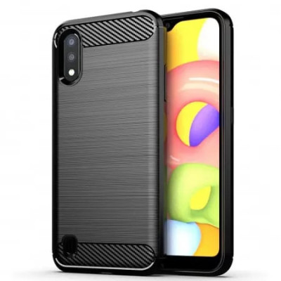 Husa silicon Samsung Galaxy A01 Carbon Negru Techsuit foto