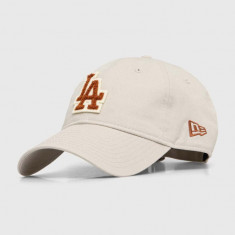 New Era șapcă de baseball din bumbac culoarea bej, cu imprimeu, LOS ANGELES DODGERS