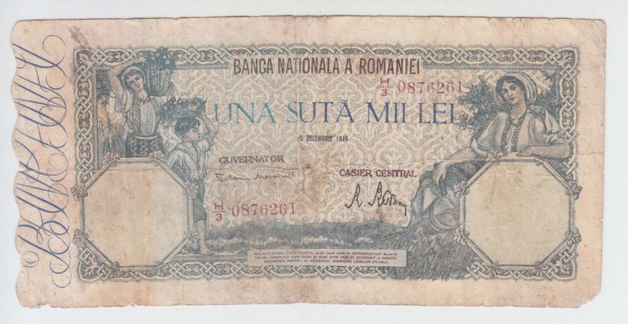 ROMANIA - 100000 LEI 20 DEC 1946 , MIHAI I , B1.185