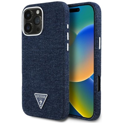 Husa iPhone 16 Pro Max Guess Denim Triangle Logo MagSafe, albastru, GUHMP16XRJFWTLB foto