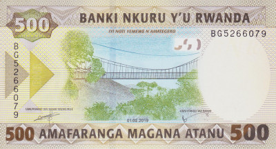 Bancnota Rwanda 500 Franci 2019 - PNew UNC foto